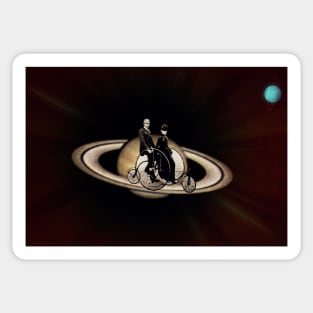 Biking on the ring of Saturn by MontagealaBira Sticker